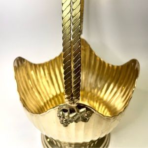Brass Basket Planter With Braided Handles - Vintage Grape Design Ribbed